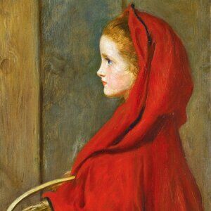 RED RIDING HOOD Art Print: 8"by10" Reproduction. Renaissance Style Red Hair Girl